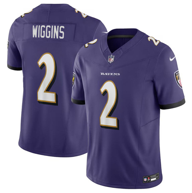 Men's Baltimore Ravens #2 Nate Wiggins Purple 2024 Draft F.U.S.E Vapor Limited Football Jersey